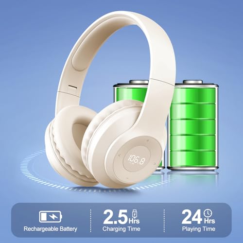 X5 Rechargeable & Portable FM Radio Headphones (Beige) - color: Beige
