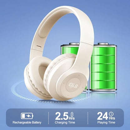 X5 Rechargeable & Portable FM Radio Headphones (Beige) - color: Beige