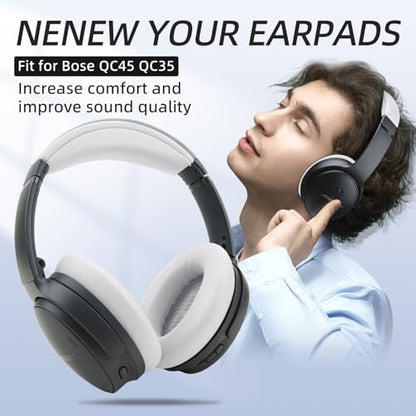 Ear Cushion and Headband for Bose QC45 QC35, Replacement Headstrap Pad Repair Part with Protein Leather& Memory Foam (White) - color: White