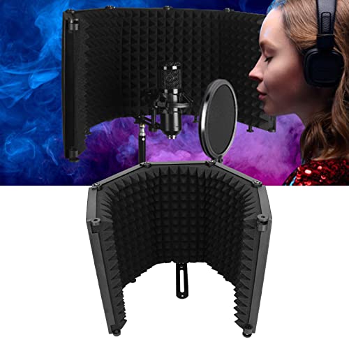 Semme Microphone Isolation Microphone Isolation for Studio Recording Foldable Sound Absorbing Foam Reflector 5 Panel Acoustic for Clear Voice