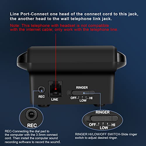 AGPTEK Corded Telephone with Headset & Dialpad | for House Call Center Office - Noise Cancellation