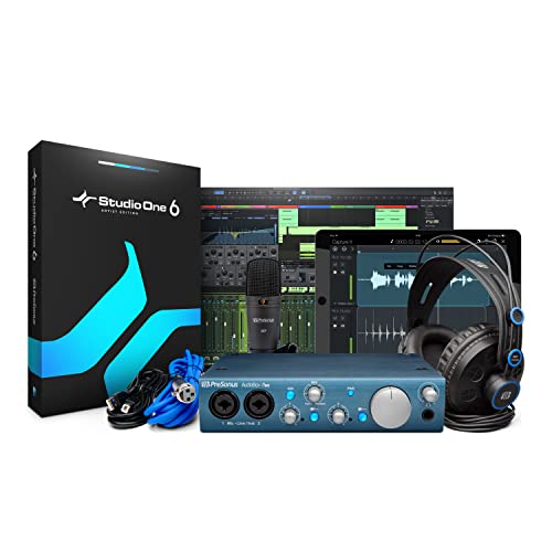 PreSonus AudioBox iTwo Studio USB 2.0 Recording Bundle with Interface, Headphones, Microphone and Studio One software | Interface, headphones, microphone, Ableton Live Lite and included DAW software