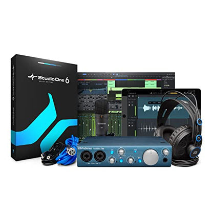 PreSonus AudioBox iTwo Studio USB 2.0 Recording Bundle with Interface, Headphones, Microphone and Studio One software | Interface, headphones, microphone, Ableton Live Lite and included DAW software