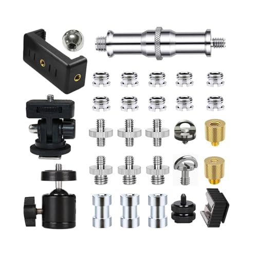 30Pack Camera Tripod Screw Mount Kit 1/4 to 3/8 Inch Adapter Threaded Converter 1/4" Swivel Ball Head and Hot Shoe E Clip for DSLR/Monopod/Flash Light/Quick Release Plate