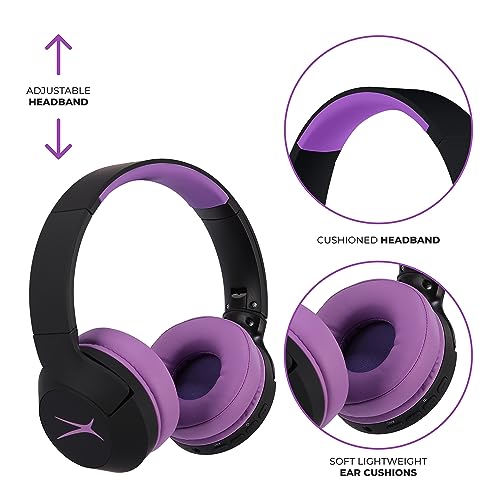 Altec Lansing Kid Safe Noise Cancelling Wireless Headphones 15H Battery, 85dB Volume Limit, Foldable Design Powerful Sound, Active Noise Cancellation Perfect for Kids Ages 7+ - color: Blackout Purple