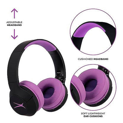 Altec Lansing Kid Safe Noise Cancelling Wireless Headphones 15H Battery, 85dB Volume Limit, Foldable Design Powerful Sound, Active Noise Cancellation Perfect for Kids Ages 7+ - color: Blackout Purple