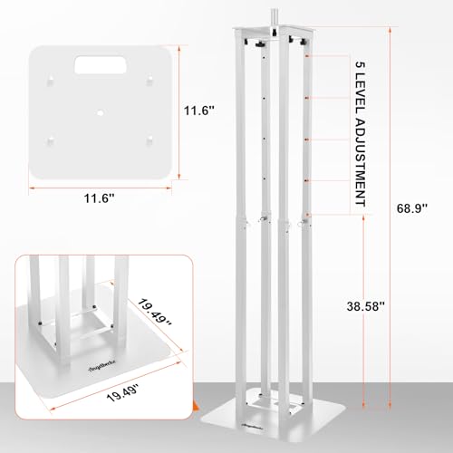 Adjustable Moving Head Light Totem Stands. Totem Light Stand, Adjustable 38.58-68.8 in, Black/White Scrims, Carry Bags, 35mm Speaker Mount, for for DJs & Event Lighting - color: White