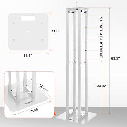Adjustable Moving Head Light Totem Stands. Totem Light Stand, Adjustable 38.58-68.8 in, Black/White Scrims, Carry Bags, 35mm Speaker Mount, for for DJs & Event Lighting - color: White