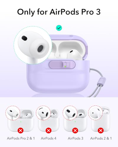 ESR for AirPods Pro 3 Case (2025), Compatible with MagSafe, Purple | Compatible with AirPods Pro 3 (USB-C Cable), Magnetic Lid, Full Drop Protection Cover with Lanyard - color: Purple, size: AirPods Pro 3 Case