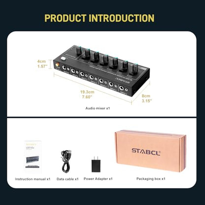 Mini 6-Channel Audio Mixer with 6 input 6.35mm&3.5mm Jack, Stereo Line Mixer for Sub-Mixing, Multi-Input (Mic/Guitar/Keyboard/Bass), Powered by 5V DC