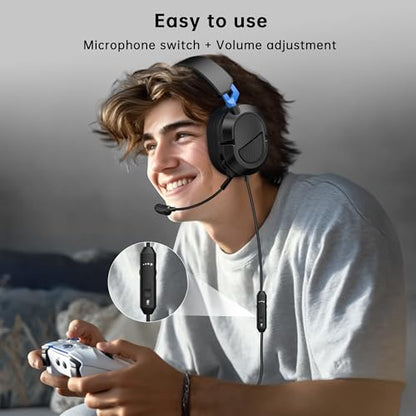 AOC Wired Gaming Headset for PS5, Xbox Series X|S & Xbox One,PC, Clear Mic | Stereo Bass, 79in Cable, in-Line Controls, 207g Lightweight, Soft Earmuffs , Gaming Headphones with 3.5mm Splitter, Blue - color: Blue