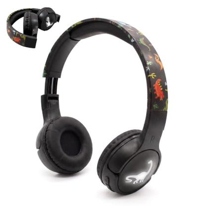 Kids Safe Wireless Light Up Headphones, Foldable Tangle-Free 3.5mm Jack, Volume Limiting 85/94dB, Over-Ear with Microphone for School/Toddlers/Teens/Boys/Girls/Ipad/Tablet/Kindle/Phones/Travel/Plane - color: Black