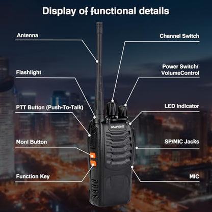 Baofeng Walkie Talkies 888S Rechargeable Long Range with Earpieces for Adults, 16 Channel Professional Radio Handheld Two Way Radios Li-ion Battery and Charger Included (10pack with 10earpiece) - color: 10pack with 10earpiece