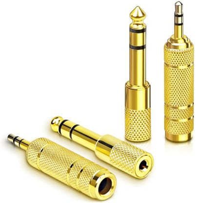 4-Pack Headphone Adapter Set(Gold Plated), 1/8 (3.5mm) and 1/4 (6.35mm) Adapter Stereo(TRS), Audio Jack Converter for Guitar, Amp, Studio, Zero Signal Loss