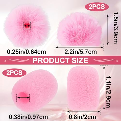 4Pcs Mini Foam Microphone Windscreens＆Furry Cover, Mic Headset Cover | Pink High Density Lapel Microphone Windscreen for Lavalier Microphones Noise Reduction (2pcs Foam + 2pcs Furry) - color: Pink,Foam(2pcs),Furry(2pcs)