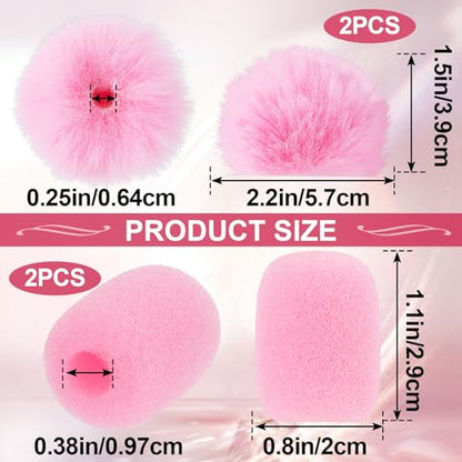 4Pcs Mini Foam Microphone Windscreens＆Furry Cover, Mic Headset Cover | Pink High Density Lapel Microphone Windscreen for Lavalier Microphones Noise Reduction (2pcs Foam + 2pcs Furry) - color: Pink,Foam(2pcs),Furry(2pcs)