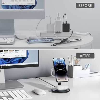 QWOSE 2026 Traveling 3 in 1 Charging Station for Apple iPhone AirPods Watch | with Mag-Safe Wireless Charger Stand for iPhone 17 16 15 14 13 12 Series AirPods iWatch Series - Gifts for Wife & Husband - color: Black