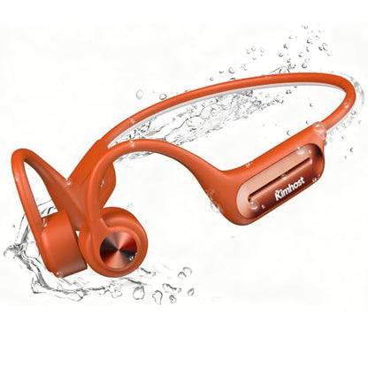 Bone Conduction Headphones, Open Ear Headphones with MP3 Mode 32GB, 10Hrs Playtime IP68 Waterproof Swimming Headphones Secure Fit for Running, Cycling, Work, Gift（Orange）