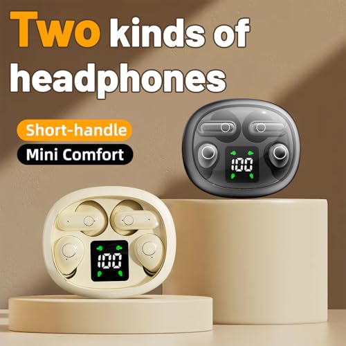 2-in-1 Mini Invisible Sleep Bluetooth Earbuds,Small Wireless Sleep Headphones for Side Sleepers,Bluetooth 5.4 Bass Stereo Sound Over-Ear Earbuds,Bluetooth Earbuds for Laptop/Phones/Sports (Khaki) - color: Khaki