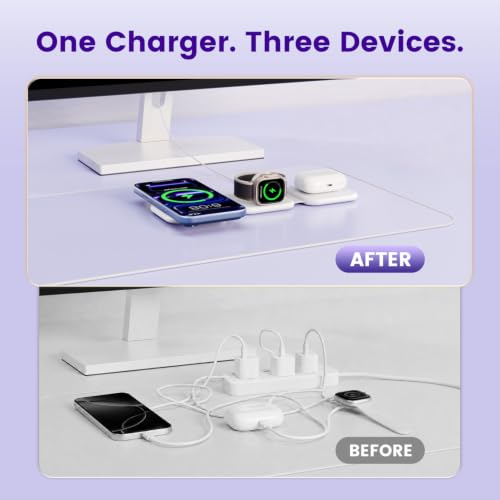 15W Magnetic Travel Charging Station, 3-in-1 Foldable MagSafe Charger | Wireless Charger for Apple Multiple Devices - iPhone Air 17 16 15 14 13 12 Pro Max, Watch & AirPods - Grayish White - color: Grayish white