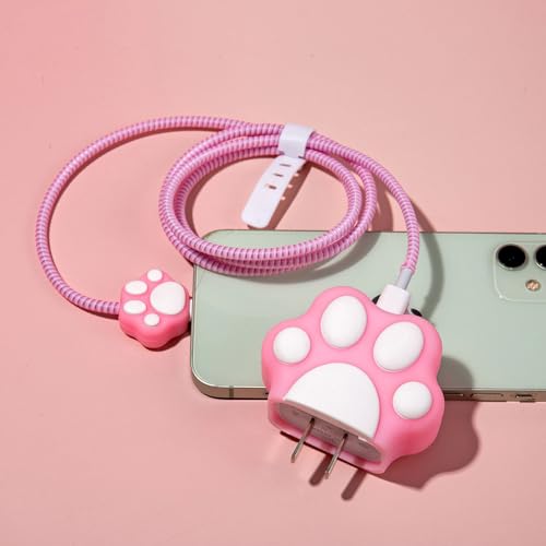 ZOSTLAND 5 in 1 DIY 18W 20W Heart Shape Protector Data Cable USB Charger Line Earphone Wire Saver Organizer Compatible with iPhone 11 12 13 14 15 Pro Max - color: Pink Claw