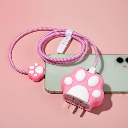ZOSTLAND 5 in 1 DIY 18W 20W Heart Shape Protector Data Cable USB Charger Line Earphone Wire Saver Organizer Compatible with iPhone 11 12 13 14 15 Pro Max - color: Pink Claw