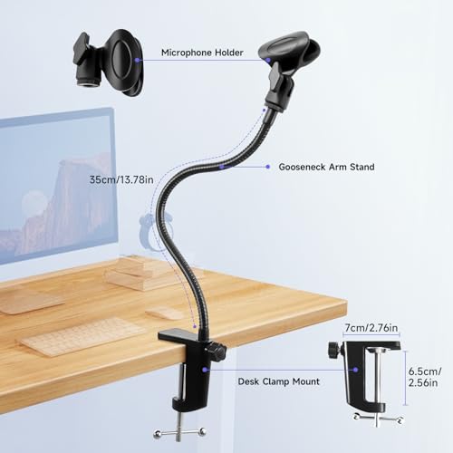 Podium Microphone Holder & Mic Holder -13.78" Flexible Gooseneck Desktop Mic Stands Holder for Lectern Podium Podcast Meetings Lectures Pulpit Streaming Gaming Studio - style: Clamp Desk Mic Holder