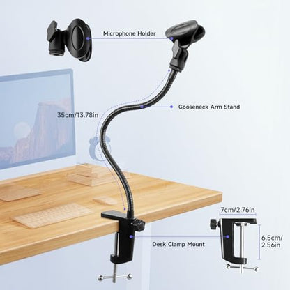 Podium Microphone Holder & Mic Holder -13.78" Flexible Gooseneck Desktop Mic Stands Holder for Lectern Podium Podcast Meetings Lectures Pulpit Streaming Gaming Studio - style: Clamp Desk Mic Holder