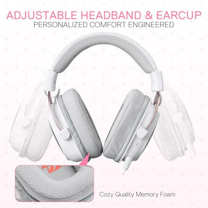 Redragon H510 PRO 3-Mode RGB Gaming Headset - 7.1 Surround Sound - 53MM Audio Drivers in Memory Foam Ear Pads w/Durable Fabric Cover- Multi Platforms Headphone - USB Powered for PC/PS4/NS - color: White Wireless H510 PRO