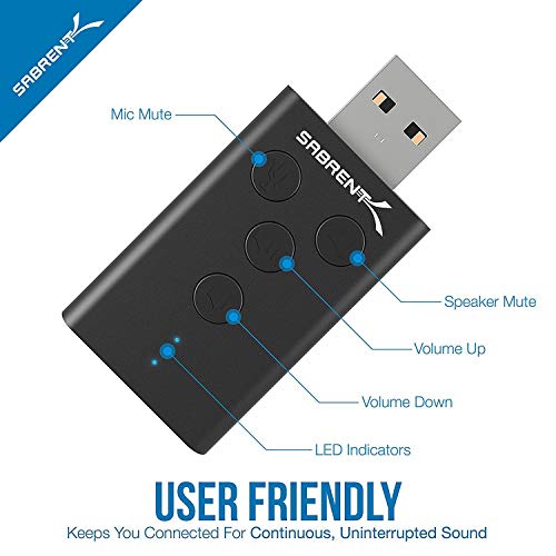 SABRENT Aluminum USB External 3D Stereo Sound Adapter for Windows and Mac. Plug and Play No Drivers Needed. [Black] (AU-DDAB) - color: Black