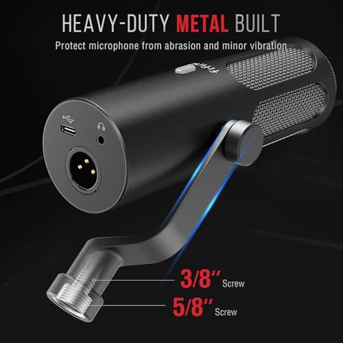 FIFINE AmpliTank Tank3 XLR/USB Podcast Dynamic Microphone for Streaming | Studio PC Streamer Mic, All Metal Built, with Mute Button, Headphone Jack, Volume Knob, for Vocal Voice Over Music Recording