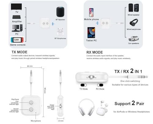 Ultimate Bluetooth 5.3 Wireless Audio Transmitter Receiver up to 2 AirPods/Wireless Headphones - Use with Any 3.5 mm Audio Jack for Airplanes, Gym, TVs, Car/CD-Like Voice Enjoyment and Home Stereo - size: Pro