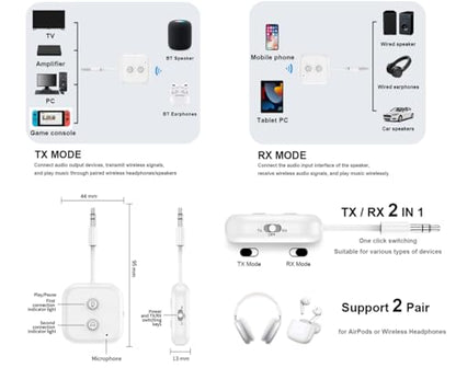 Ultimate Bluetooth 5.3 Wireless Audio Transmitter Receiver up to 2 AirPods/Wireless Headphones - Use with Any 3.5 mm Audio Jack for Airplanes, Gym, TVs, Car/CD-Like Voice Enjoyment and Home Stereo - size: Pro