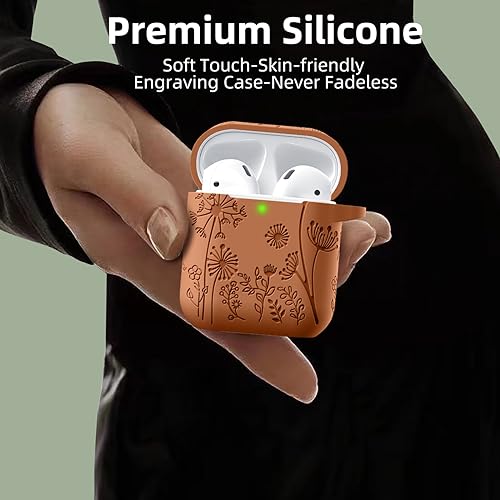 Lerobo for AirPod Case 2nd/1st Generation with Keychain | Soft Silicone Flower Engraved Shockproof Cover for AirPods 2 Case, Wireless Charging, Scratchproof, One-piece Design, Brown - color: Brown