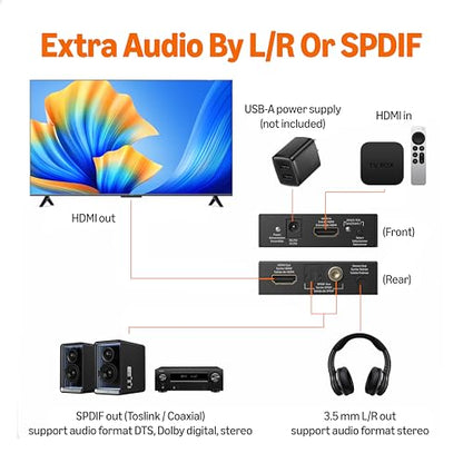 Amazon Basics 4K @30Hz HDMI to HDMI and Audio Extractor Converter with SPDIF, Stereo Audio Output, Toslink Optical Audio for Apple TV, Fire TV, Fire Stick, Blu-Ray Players, Black