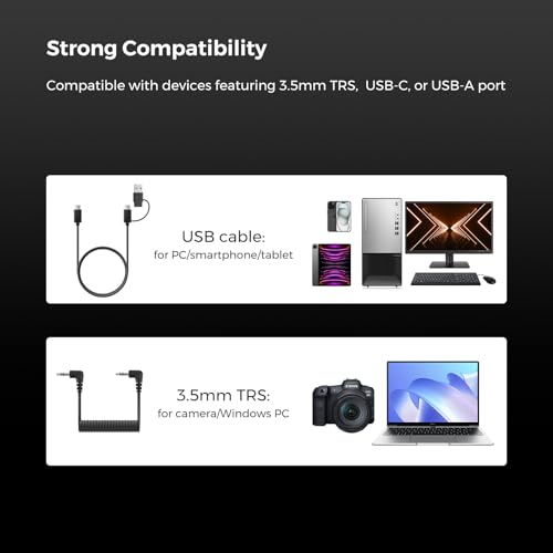 Shotgun Microphone for Camera with Cold Shoe Mount (AM10B) | USB Condenser Microphone for DSLR/PC, Podcast Mic with 8 Mic Array, 12H Battery, 3 Polar Pattern, Volume Control, Monitoring