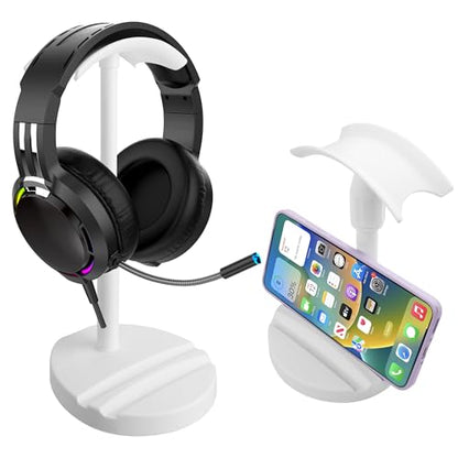 Desktop Headphone Stand, Universal Headphone Holder with Phone Holder,Anti-Slip Base, for Desk, Office, Home Headphones Support Accessory (White) - color: White
