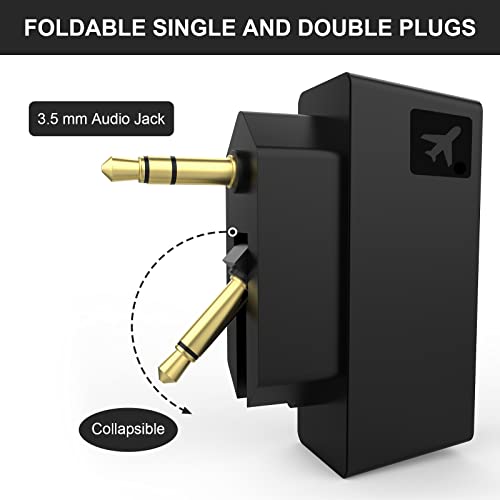 Airplane Bluetooth Adapter for Wireless Headphones and Any 3.5mm Aux Jack on Airplane, Bluetooth 5.0 Transmitter Receiver Fits for TV, iPad, Speaker, Gym, Foldable Single/Double Gold Plug (Micro USB)