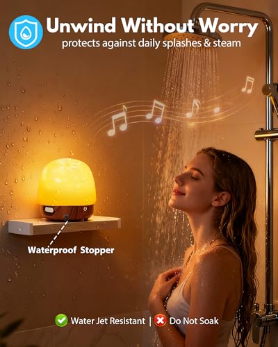 Shower Light with Bluetooth Speaker, Waterproof Shower Lamp with White Noise, 16 Colors Ocean Wave Projector Light with Remote & Touch Control, Music Lamps for Shower Bathroom Bathtub (Walnut Grain) - color: Walnut Grain