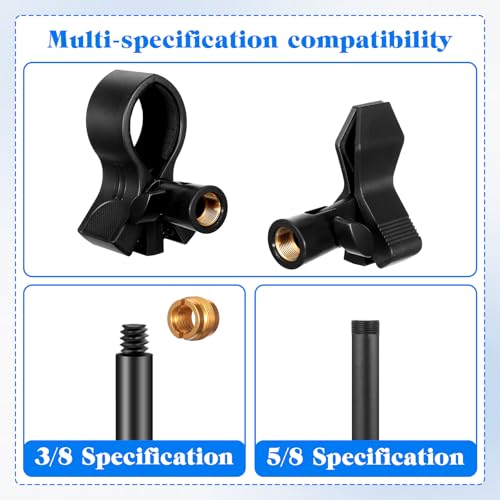 2 Pack Universal Microphone Holder for Mic Stand, Microphone Clip Adjustable Microphones Clamp for 0.6" to 2.4" Diameter (1.5-6cm) Includes 5/8", 3/8", 1/4" Metal Threads