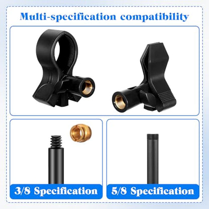 2 Pack Universal Microphone Holder for Mic Stand, Microphone Clip Adjustable Microphones Clamp for 0.6" to 2.4" Diameter (1.5-6cm) Includes 5/8", 3/8", 1/4" Metal Threads