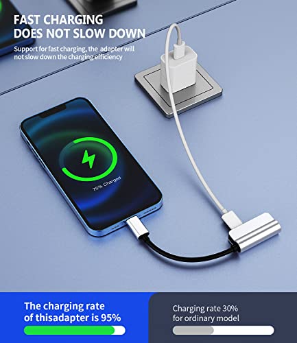 Aux to Lightning Adapter 3.5mm Jack Headphone Splitter 2in1 for iPhone 14 13 12 Pro Max Audio Cable Charger Adaptor Connector for Apple Wired Earphone Converter Dual Accessories for iPad Phone Dongle