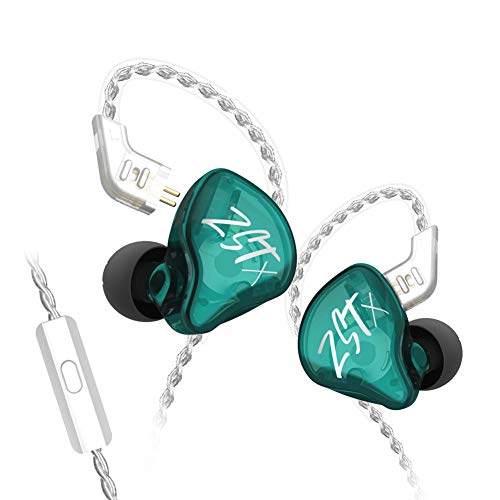 KZ ZST X Hybrid in-Ear Earphones with Mic, Cyan | HiFi Musician Monitor Earbuds, Detachable 2-Pin Cable, 10mm DD+BA, Noise-Isolating, In-Ear Headphones, Gaming IEM - color: Cyan, size: With Mic