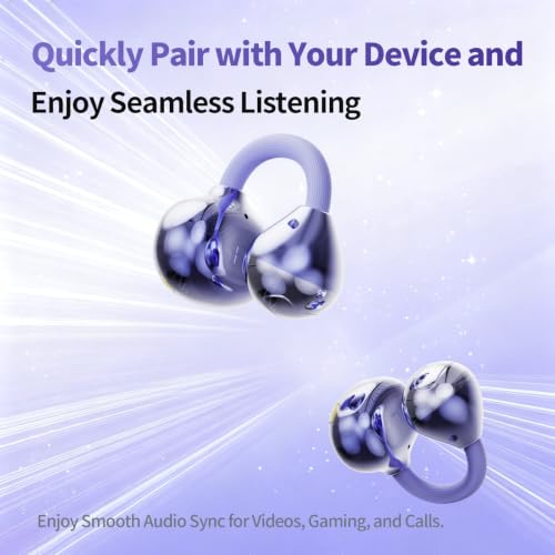 2026 Hi-Fi Sound Clip-On Open Ear Earbuds, Deep Bass,Bluetooth 6.0 - color: Purple