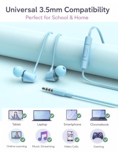 Glitter Skyblue Teens Wired Earbuds with Case, 3.5mm Headphones for School | GOGOSINIS Wired Student Earbuds with Glitter Blue Case, Braided Lanyard Wristlet & Star Keychain Charm, For School backpacks - color: Glitter Skyblue