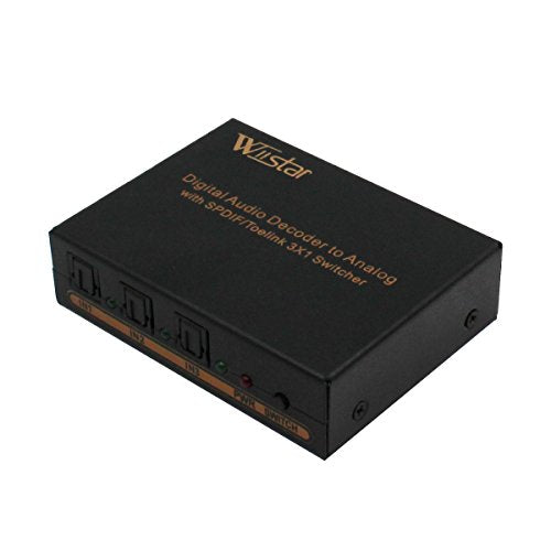 Wiistar Toslink Switch 3x1 Digital Optical Audio Switch 3x1 with Analog RCA