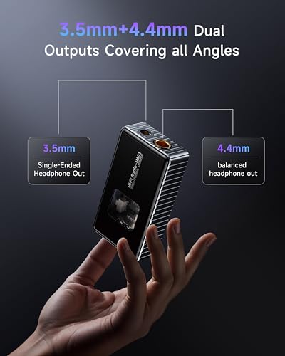 Headphone Amplifier, Portable Hi-Res Audio Amp with 4.4mm & 3.5mm Outputs, PCM 768kHz/DSD256 Support, Volume Control for Android, iOS, Mac & Windows
