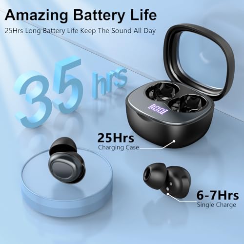Sleep Ear Buds, 2025 True Wireless Earbuds, Ultra-Mini Bluetooth 5.4 Earbuds for Side Sleepers, 42H Play Hi-Fi Stereo 3D Bass Noise Cancelling Bluetooth headphones, USB C, IP7 Waterproof LED Earphones - color: Black
