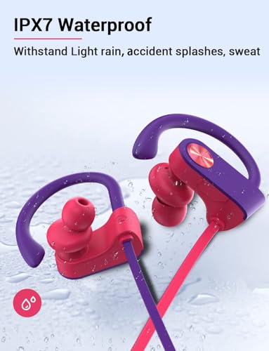 Bluetooth 5.3 Headphones, Wireless Sports In-Ear Earbuds IPX7 Waterproof | 16 Hours Playtime, Sweatproof Stereo Earphones with MIC, Noise Cancelling Headsets for Gym Running Workout, Clear Sound - color: Purple