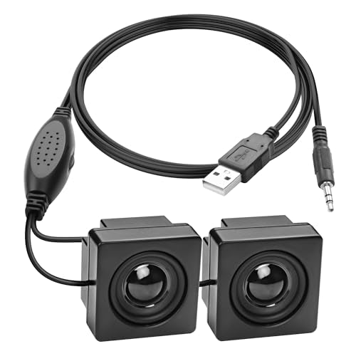XMSJSIY Mini Computer Speaker for Desktop PC 3.5mm TRS Input -1.2M/3.9FT | with Volume Control USB Powered Stereo Hidden Type Small Speakers for PC Laptop Phone Notebook - 1 Pair